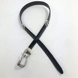 Brighton Black Brown Reptile Embossed Silver Scroll Hardware Reversible Belt